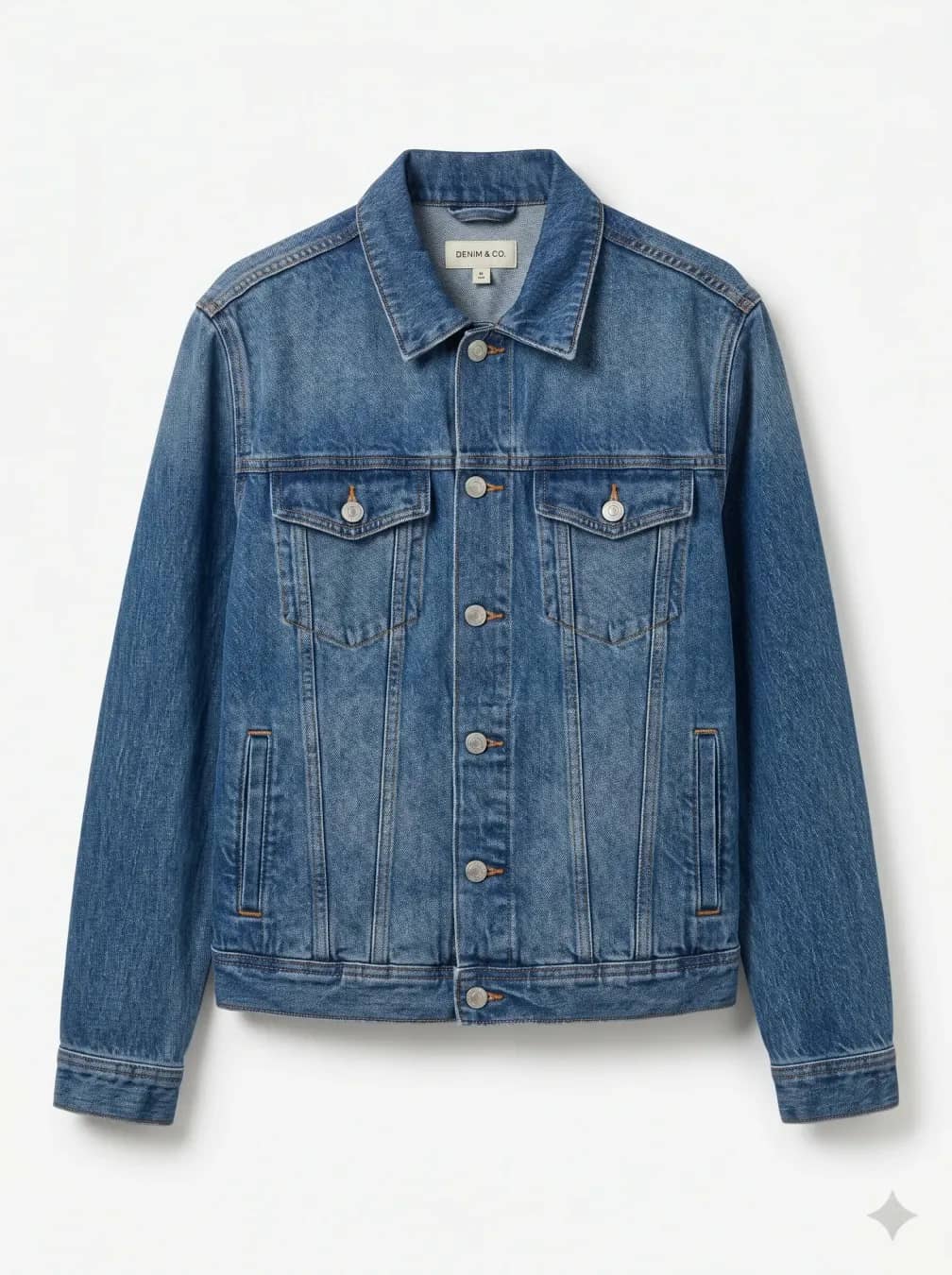 Blue denim jacket clothing reference with front pockets