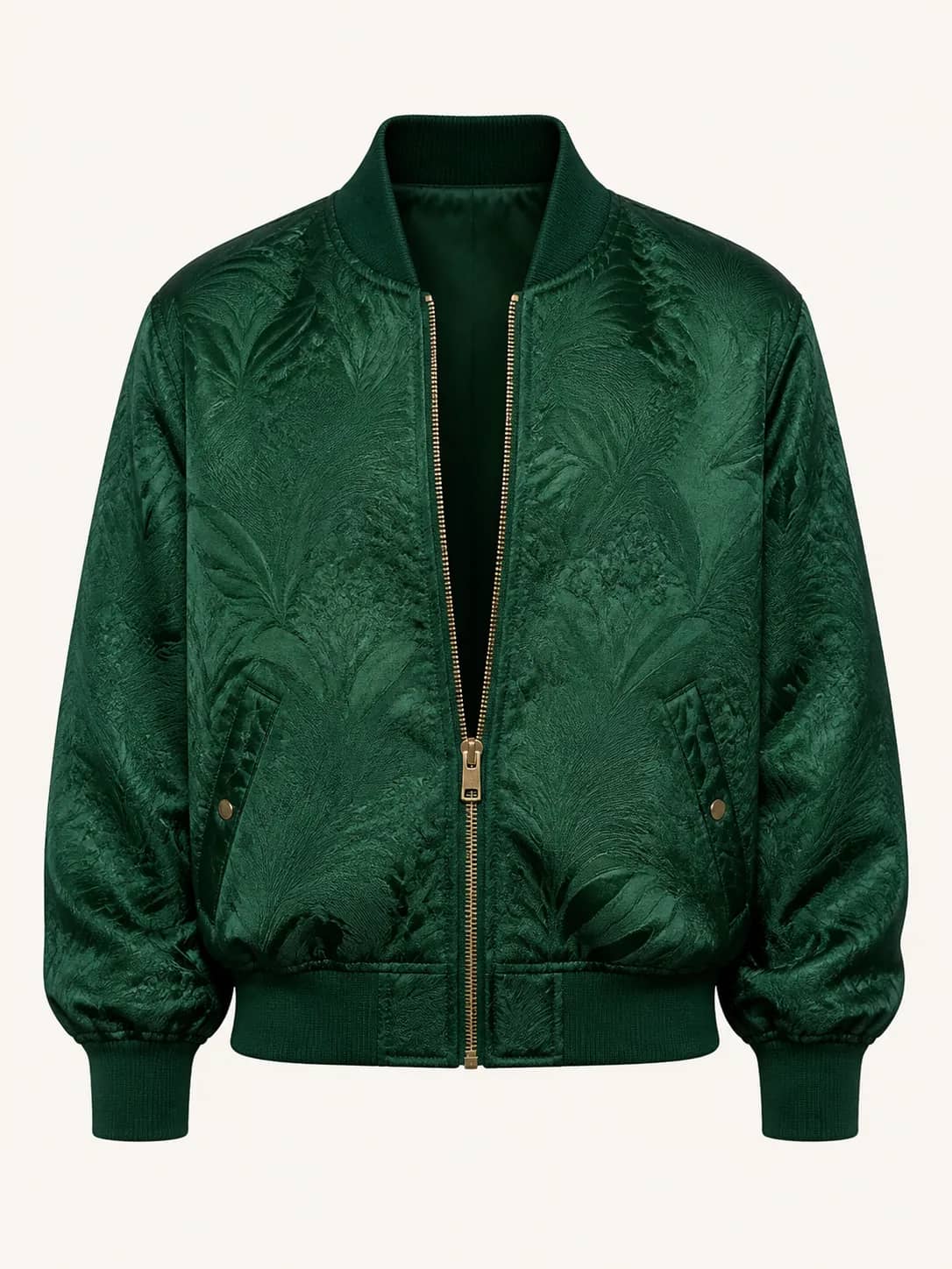 Emerald green jacquard bomber jacket used as a virtual try-on clothing reference