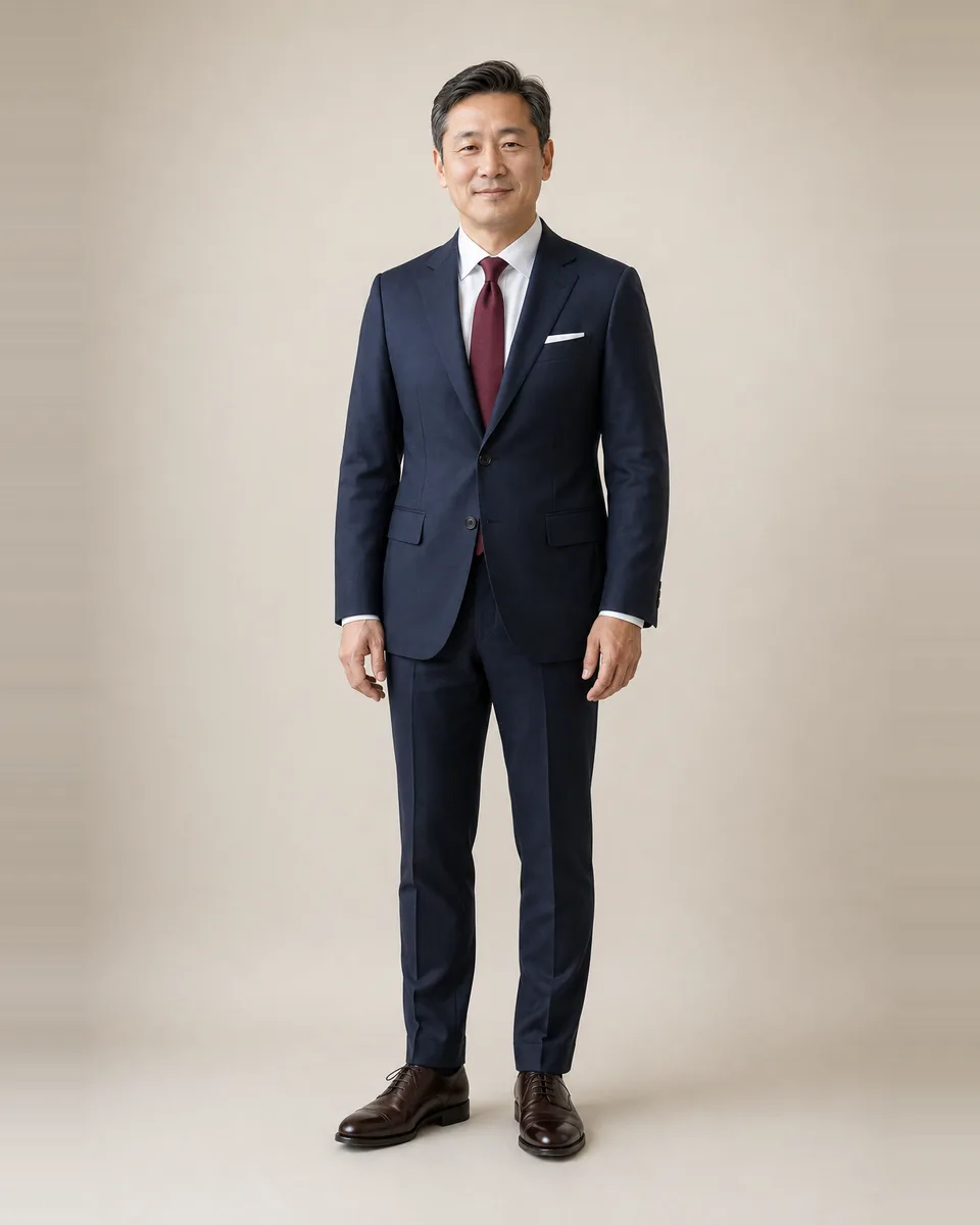Generated result: a formal wedding guest look styled from a text description