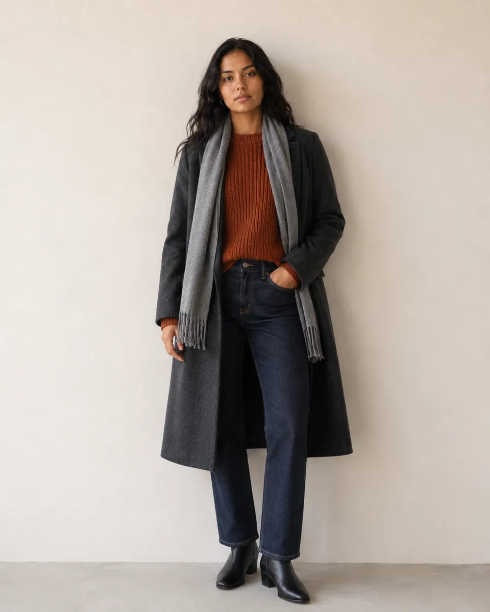 Generated result: winter layered street look styled from a text description