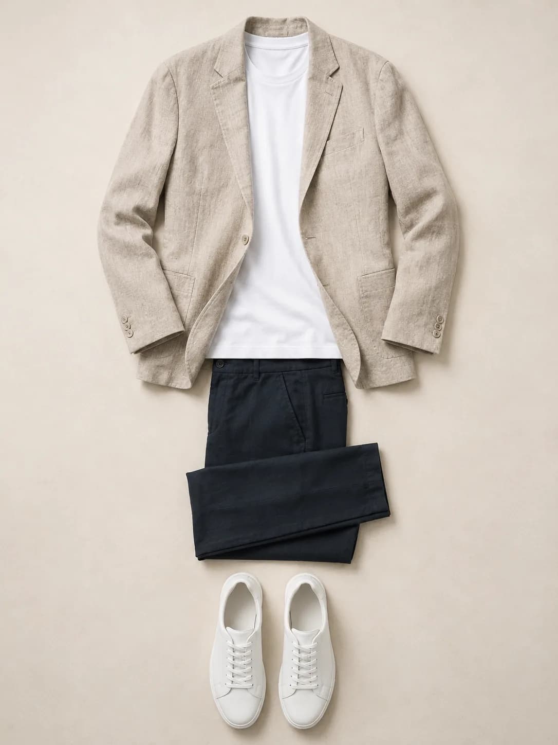 Tailored linen suit look that anchors the generated result